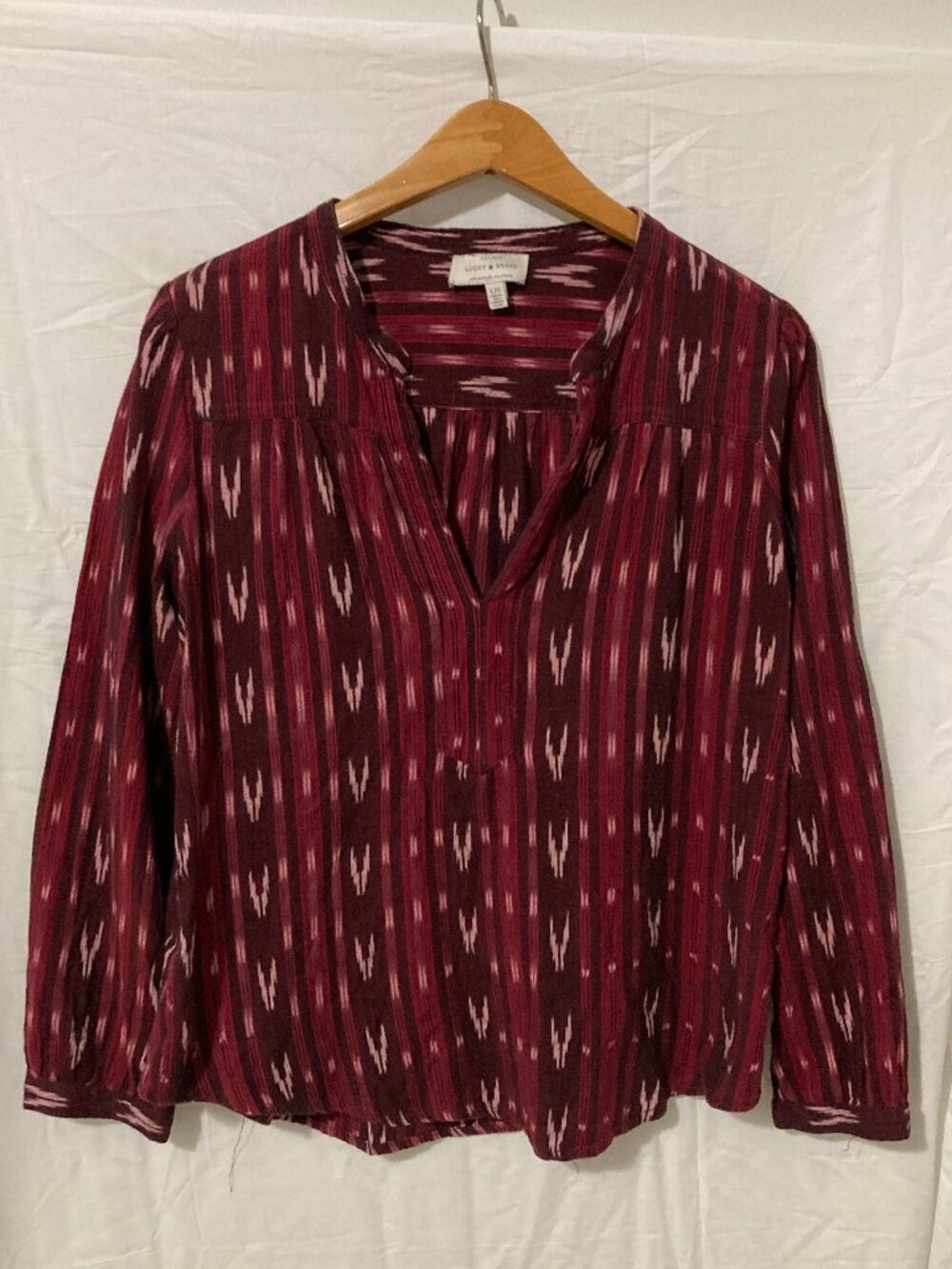 Lucky Brand Womens Size L Western Red White Boho Tunic Loose Top Country Chic